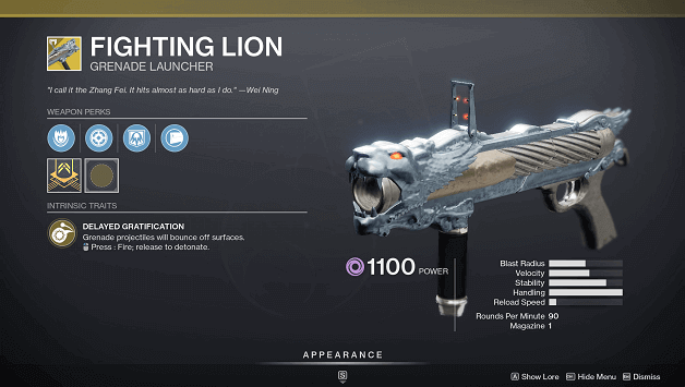 Destiny 2 Fighting Lion (Grenade Launcher)