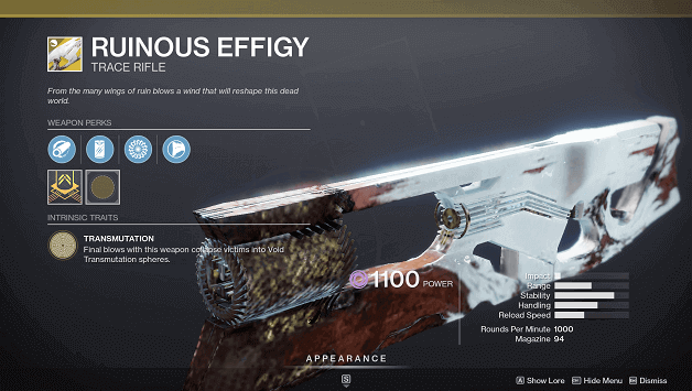 Destiny 2 Ruinous Effigy (Trace Rifle)