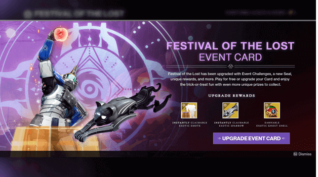 D2 Festival of the Lost Upgrade Rewards Event Card