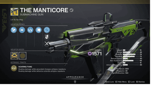 Destiny 2 The Manticore Submachine Gun