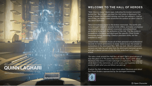 Lightfall Welcome to the Hall of Heroes Quest
