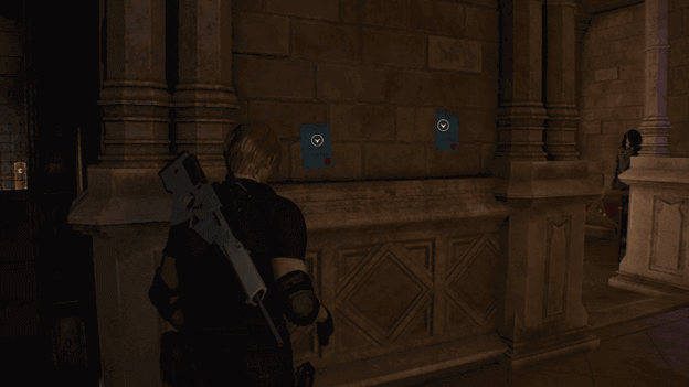 Leon finds Jewel Thief request on the side of the wall near The Merchant