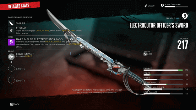 Rare Electrocutor Officer’s Sword is a drop for completing The Clean and Snatch quest