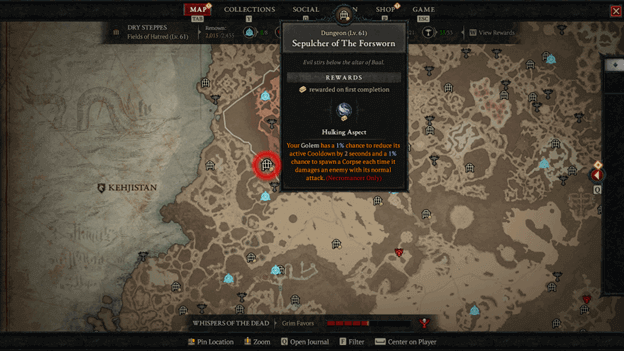 Hulking Aspect location is in the Altar of Ruin (Dry Steppes)