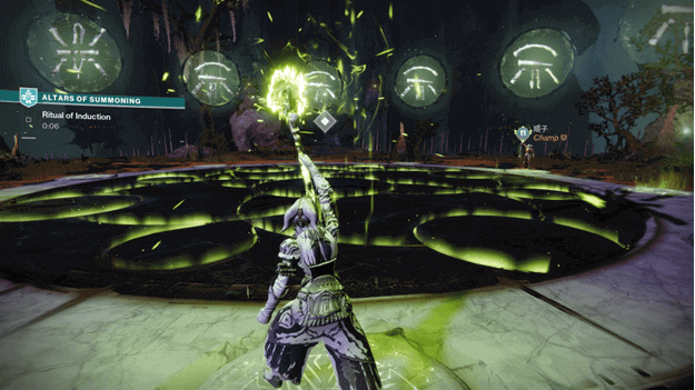 Interacting with the glyphs to begin the Ritual of Induction