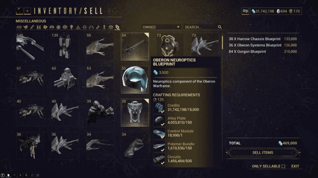 Selling Items from Inventory for credits