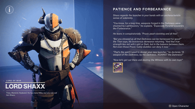 Lord Shaxx Patience and Forbearance (Into the Light) D2